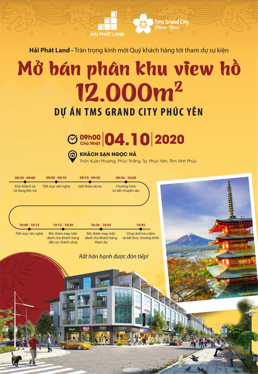 Mở bán phân khu view hồ 12.000 m2 Dự án TMS Grand City Phúc Yên